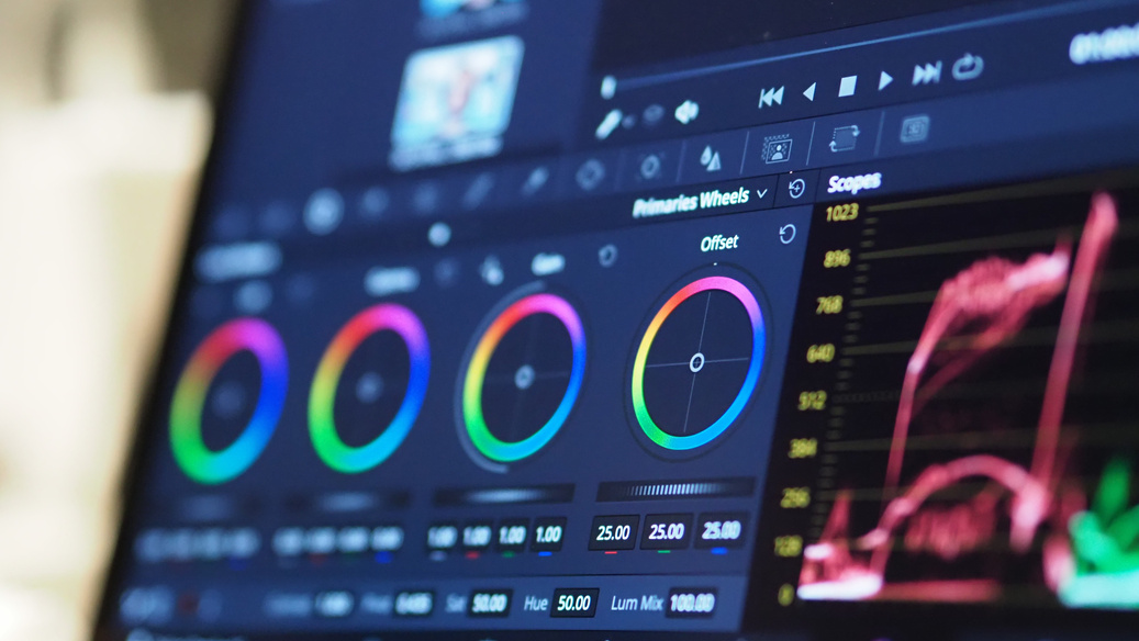 Color grading tools on a video editing software interface, representing Prime Virtual Solutions’ video editing services that enhance marketing efforts for realtors and loan officers in Las Vegas, NV.